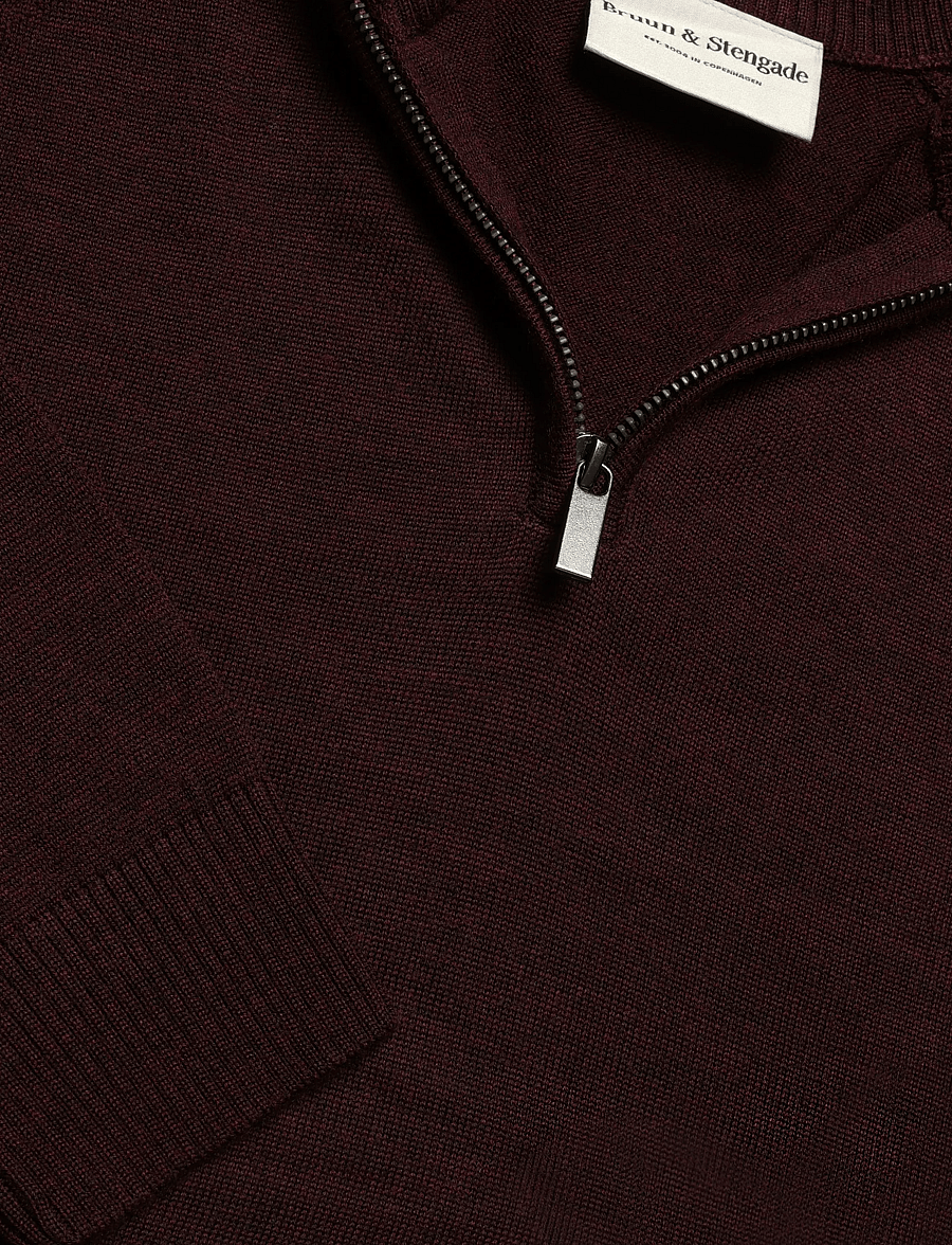 Bruun & Stengade - BS Pelle Regular Fit Knitwear - pullover mit halbem reißverschluss - bordeaux - 2