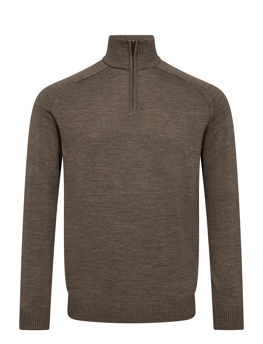 Bruun & Stengade - BS Pelle Regular Fit Knitwear - pullover mit halbem reißverschluss - brown - 0