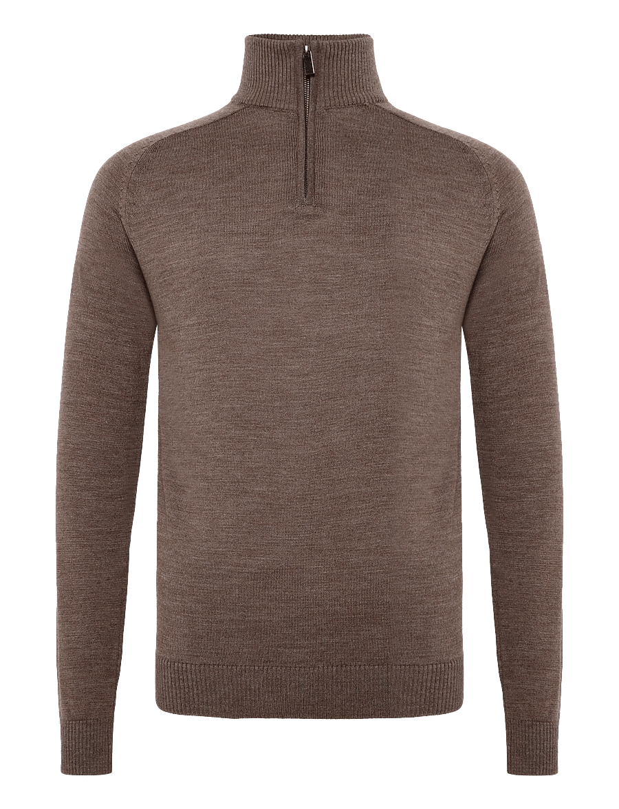 Bruun & Stengade - BS Pelle Regular Fit Knitwear - pullover mit halbem reißverschluss - brown - 1
