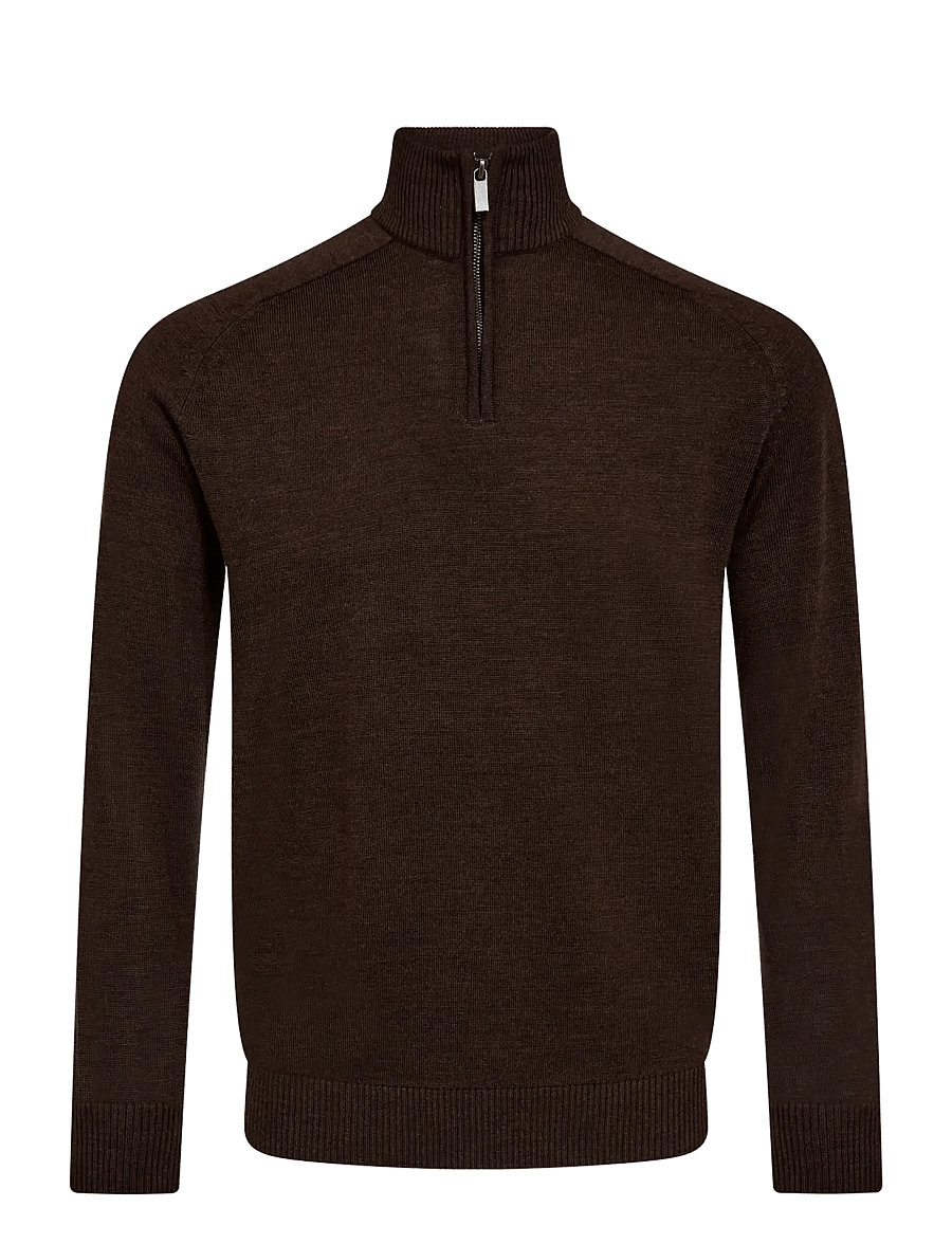 Bruun & Stengade - BS Pelle Regular Fit Knitwear - pullover mit halbem reißverschluss - dark brown - 0