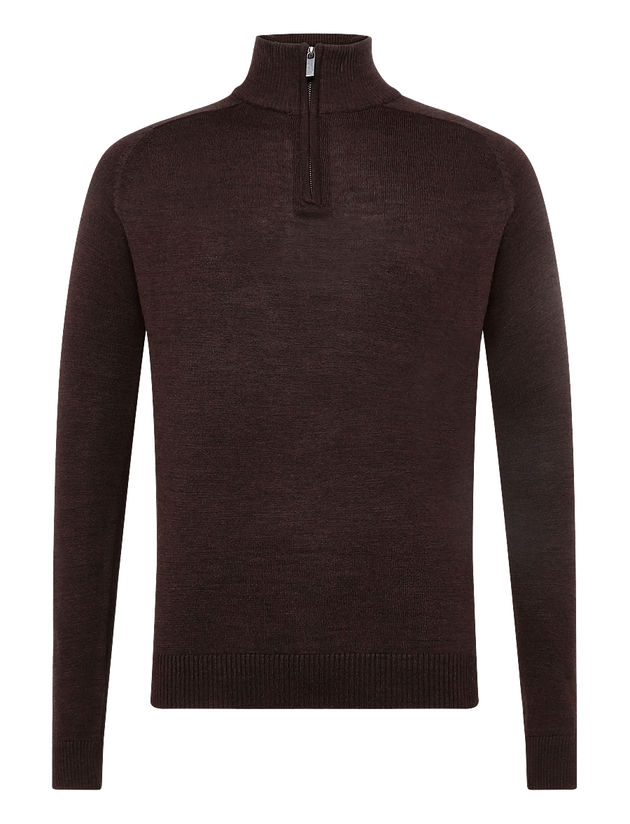 Bruun & Stengade - BS Pelle Regular Fit Knitwear - pullover mit halbem reißverschluss - dark brown - 1