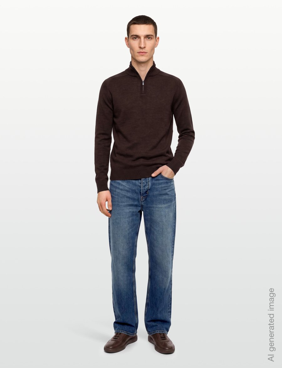 Bruun & Stengade - BS Pelle Regular Fit Knitwear - pullover mit halbem reißverschluss - dark brown - 0
