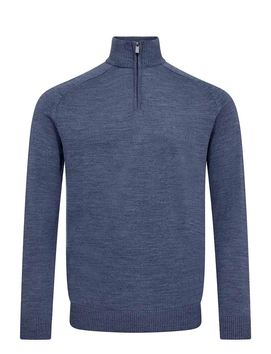 Bruun & Stengade - BS Pelle Regular Fit Knitwear - pullover mit halbem reißverschluss - ocean - 0