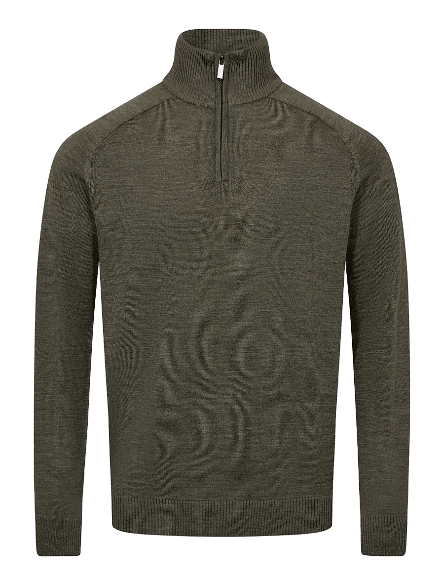 Bruun & Stengade - BS Pelle Regular Fit Knitwear - pullover mit halbem reißverschluss - olive - 0
