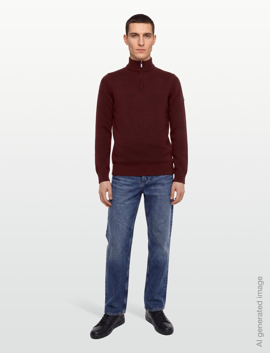 Bruun & Stengade - BS Cunha Regular Fit Knitwear - pullover mit halbem reißverschluss - bordeaux - 0