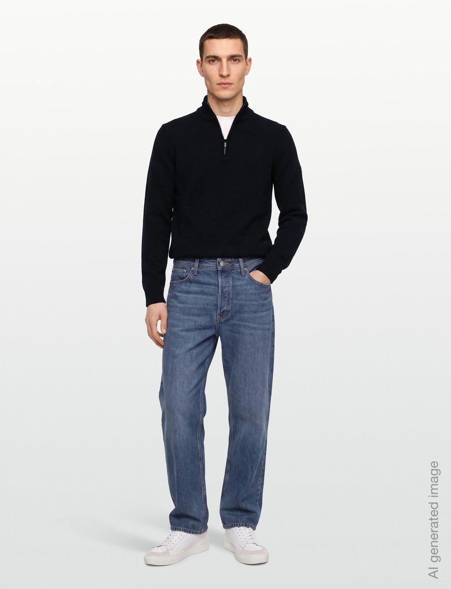 Bruun & Stengade - BS Cunha Regular Fit Knitwear - pullover mit halbem reißverschluss - navy - 0