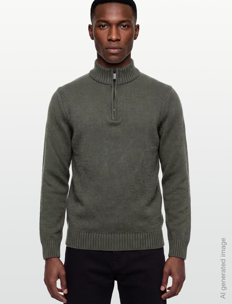 Bruun & Stengade - BS Cunha Regular Fit Knitwear - pullover mit halbem reißverschluss - olive - 3