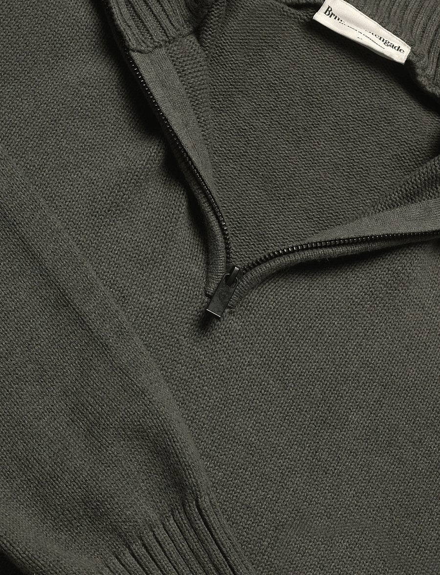 Bruun & Stengade - BS Cunha Regular Fit Knitwear - pullover mit halbem reißverschluss - olive - 5