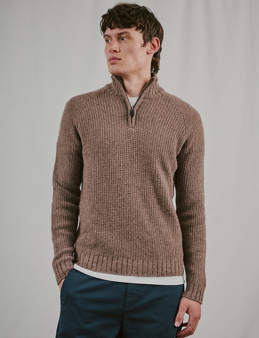 Bruun & Stengade - BS Svalbard Regular Fit Knitwear - half zip-tröjor - mink - 0