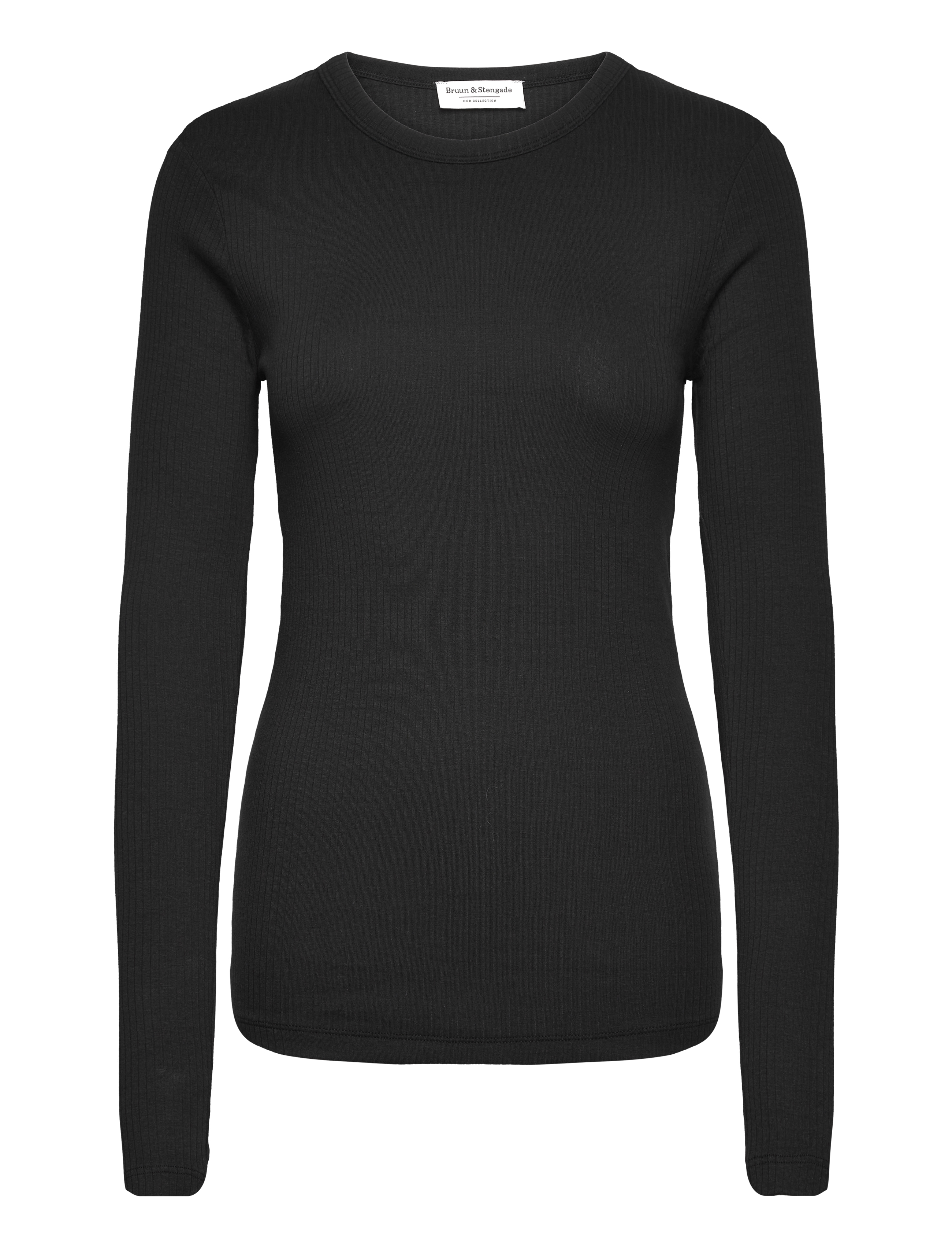 Bruun & Stengade Bs Margrethe Regular Fit Top, Kvinder, Langærmet Ribbet Top, Sort, Str: S