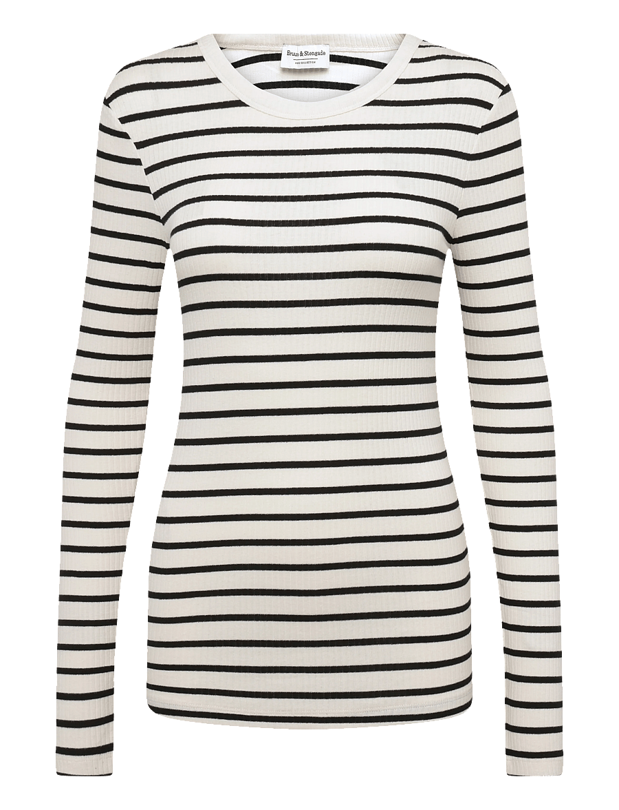 Bruun & Stengade - BS Margrethe Regular Fit Top - pikkade varrukatega topid - off white/black - 0