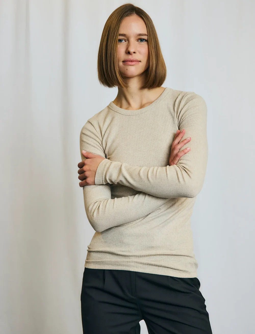 Bruun & Stengade - BS Margrethe Regular Fit Top - långärmade toppar - sand - 0