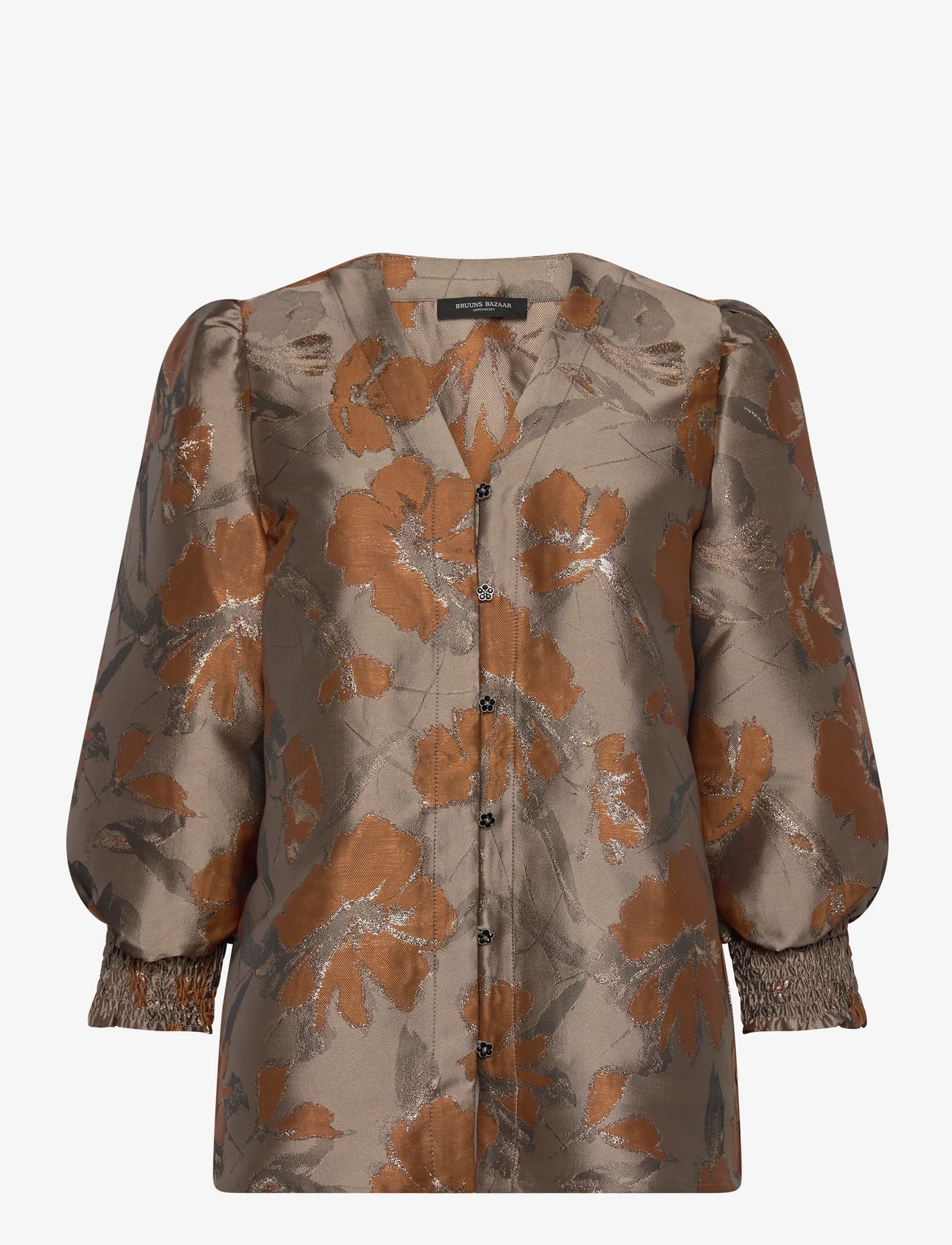Bruuns Bazaar - WhirlingBBLicy shirt - blūzes ar garām piedurknēm - brown flower - 0