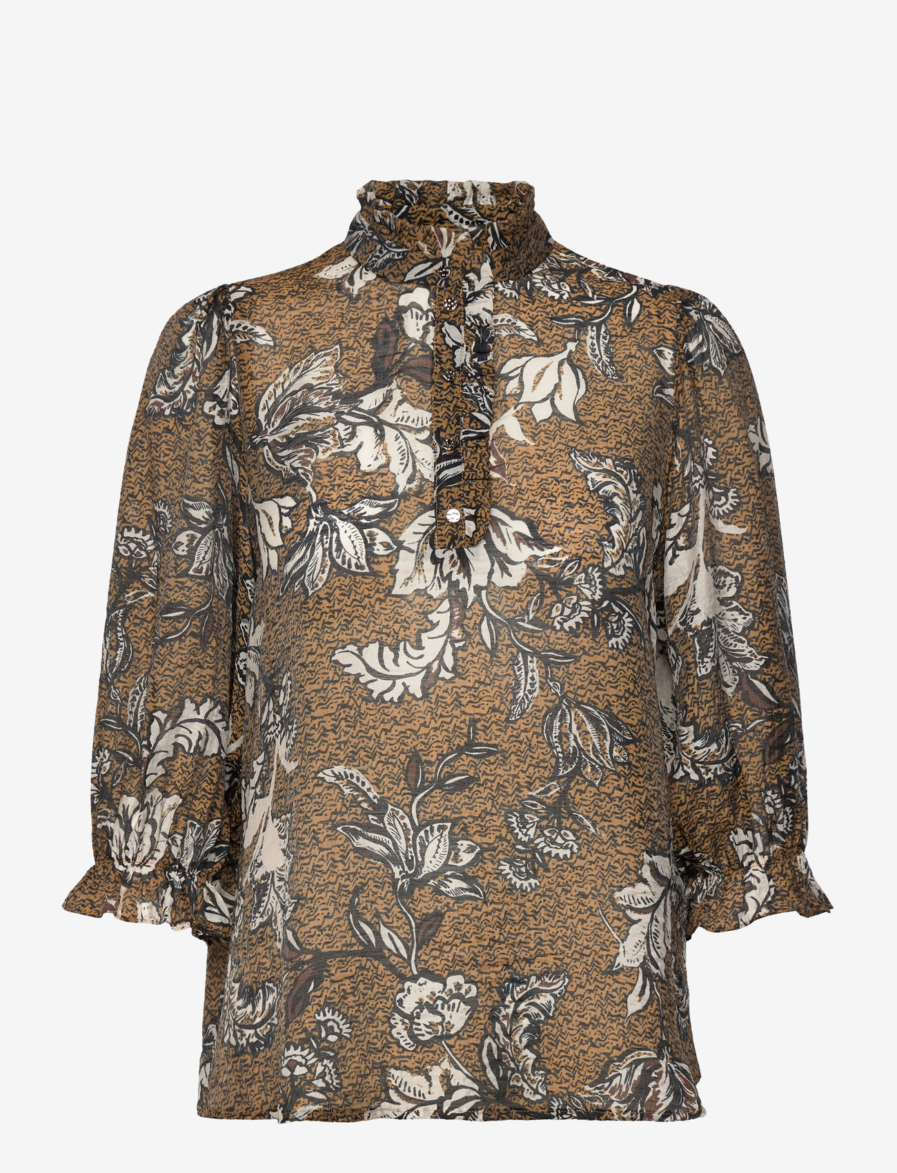 Bruuns Bazaar - DuscleBBMorea blouse - kurzämlige blusen - brown flower print - 0