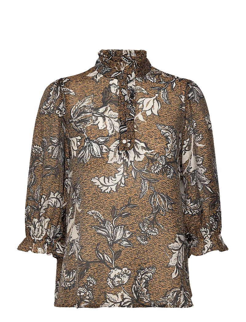 Bruuns Bazaar - DuscleBBMorea blouse - kurzämlige blusen - brown flower print - 0