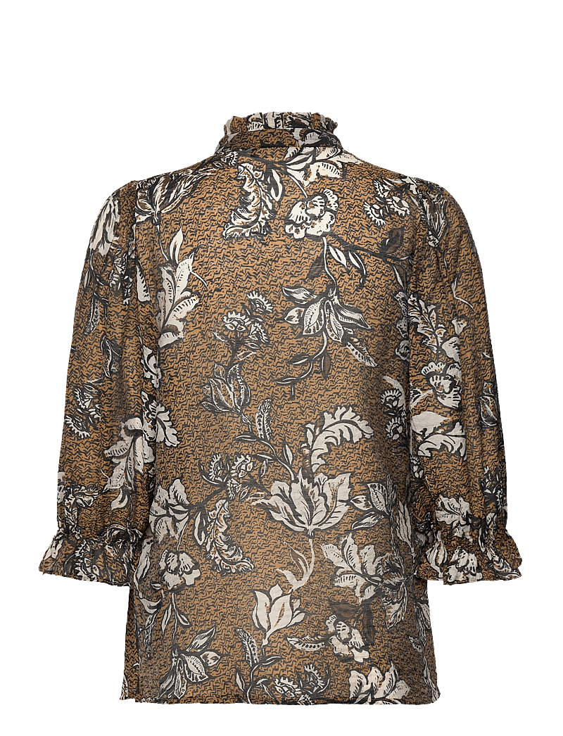 Bruuns Bazaar - DuscleBBMorea blouse - kurzämlige blusen - brown flower print - 1