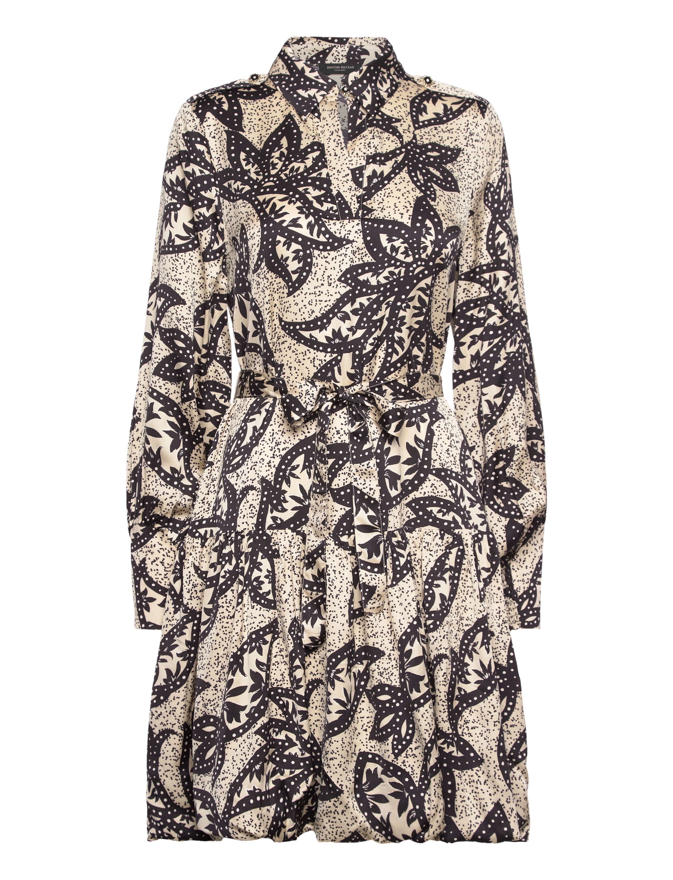 Bruuns Bazaar Floretbbavril Dress, Kvinder, Mønstret Skjortekjole, Beige, Str: 34