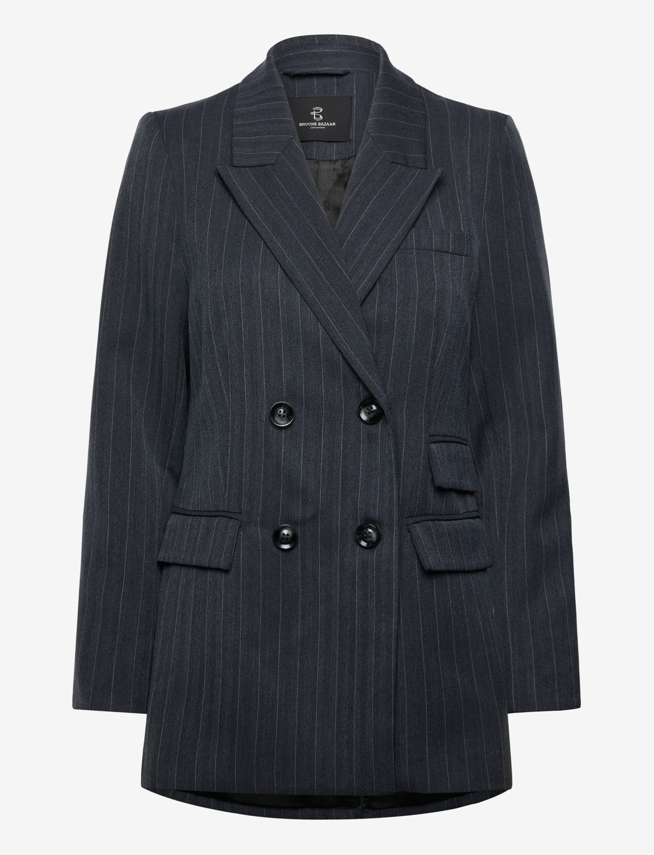 Bruuns Bazaar - ApricotBBLinda blazer - dobbeltradede blazere - herringbone blue pin stripe - 0