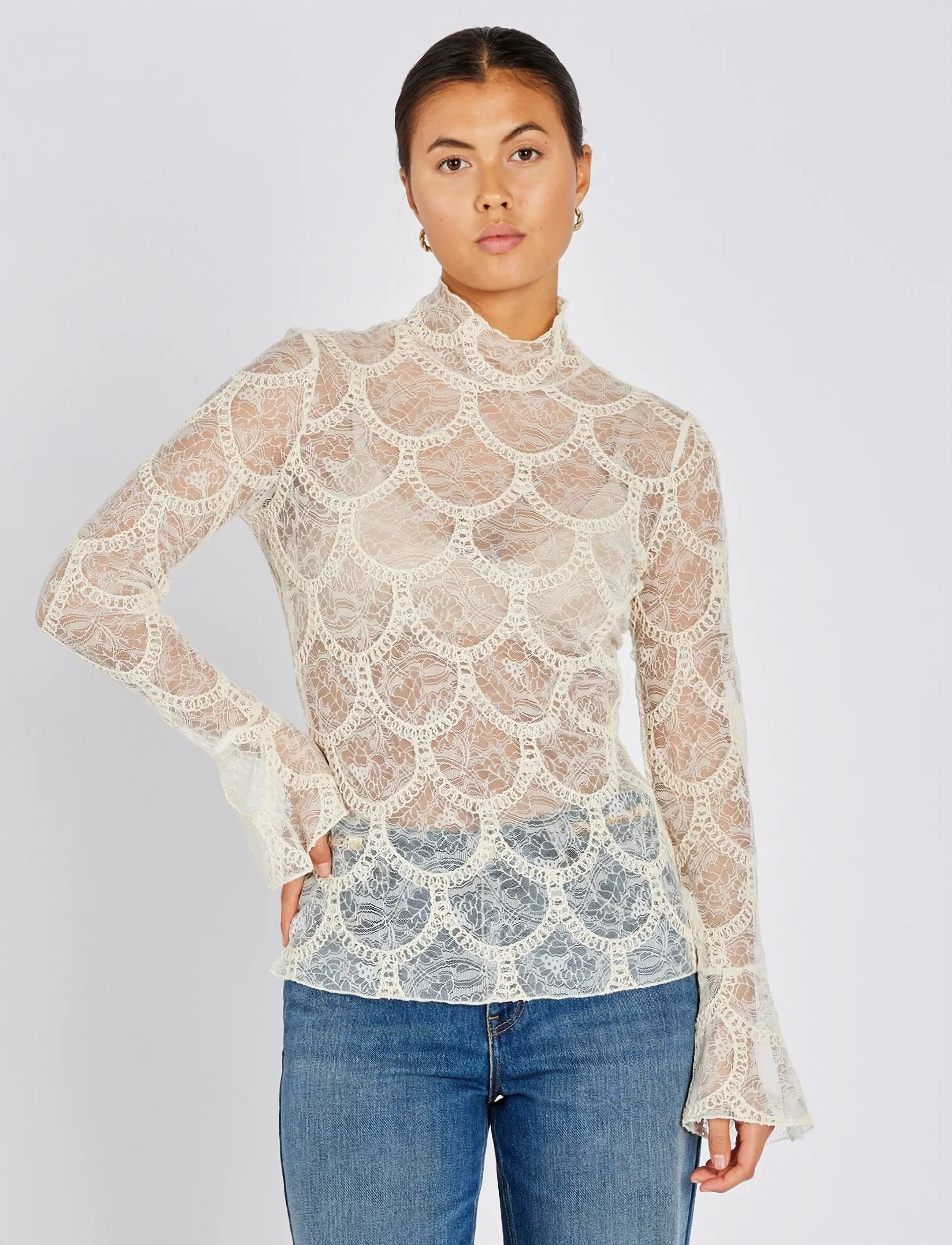 Bruuns Bazaar Deodarabbsuzi Blouse, Kvinder, Blonde Højhalset Bluse, Cream, Str: 34