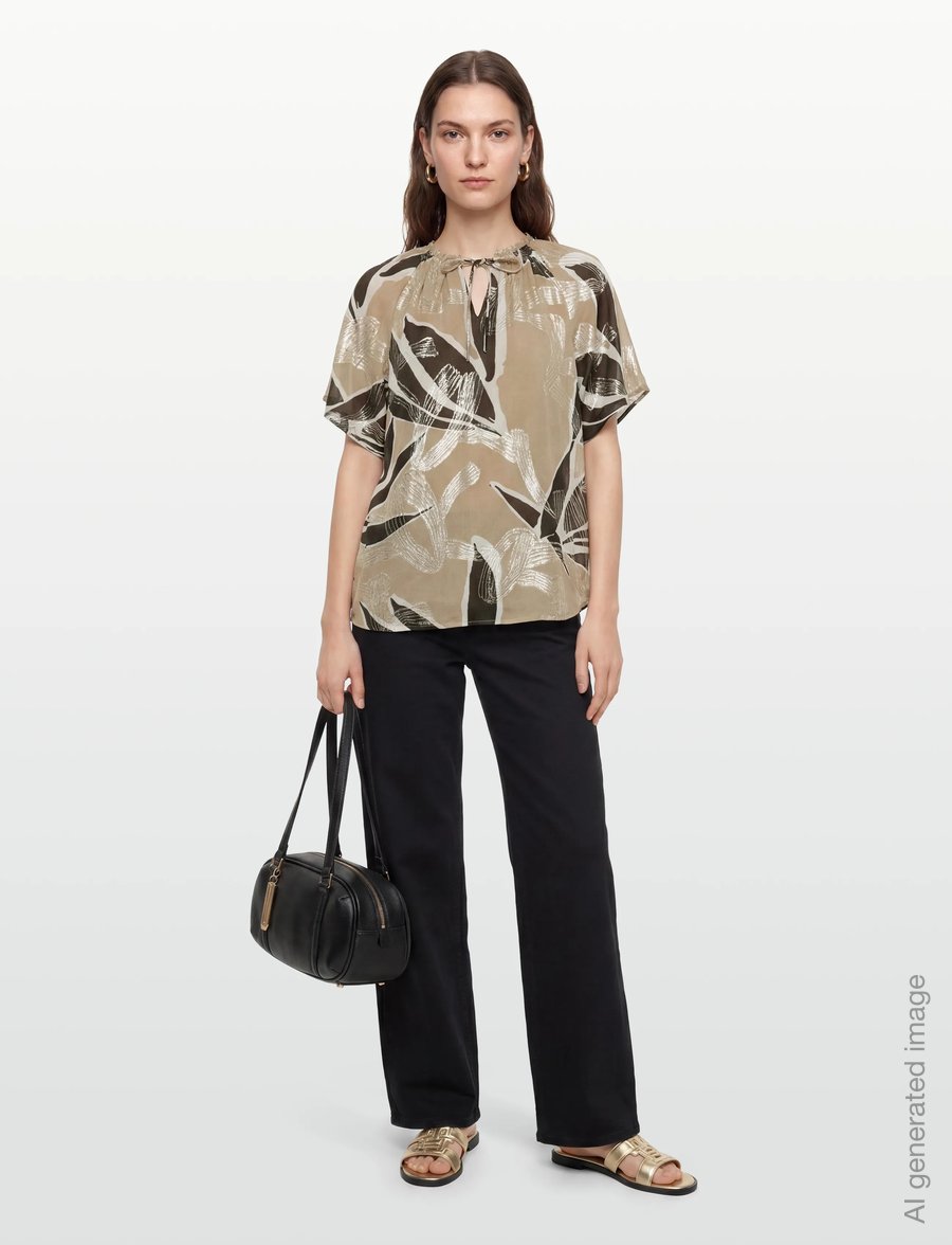 Bruuns Bazaar - SommiBBKarly blouse - kurzärmelige blusen - leaves artwork - 0