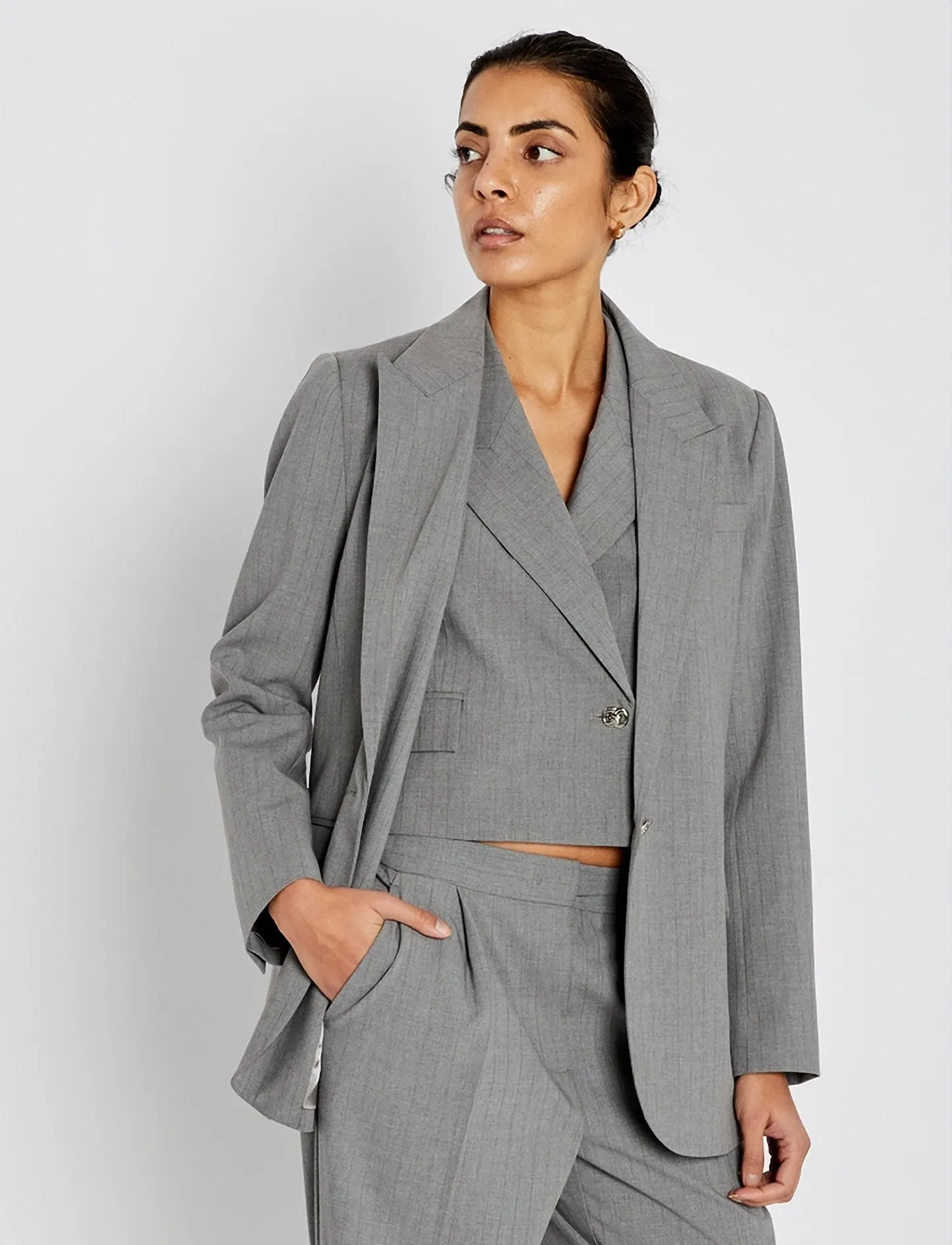 Bruuns Bazaar Lataniabbfrida Blazer, 36, Grey, Blazere > Enkeltradede Blazere, Dame