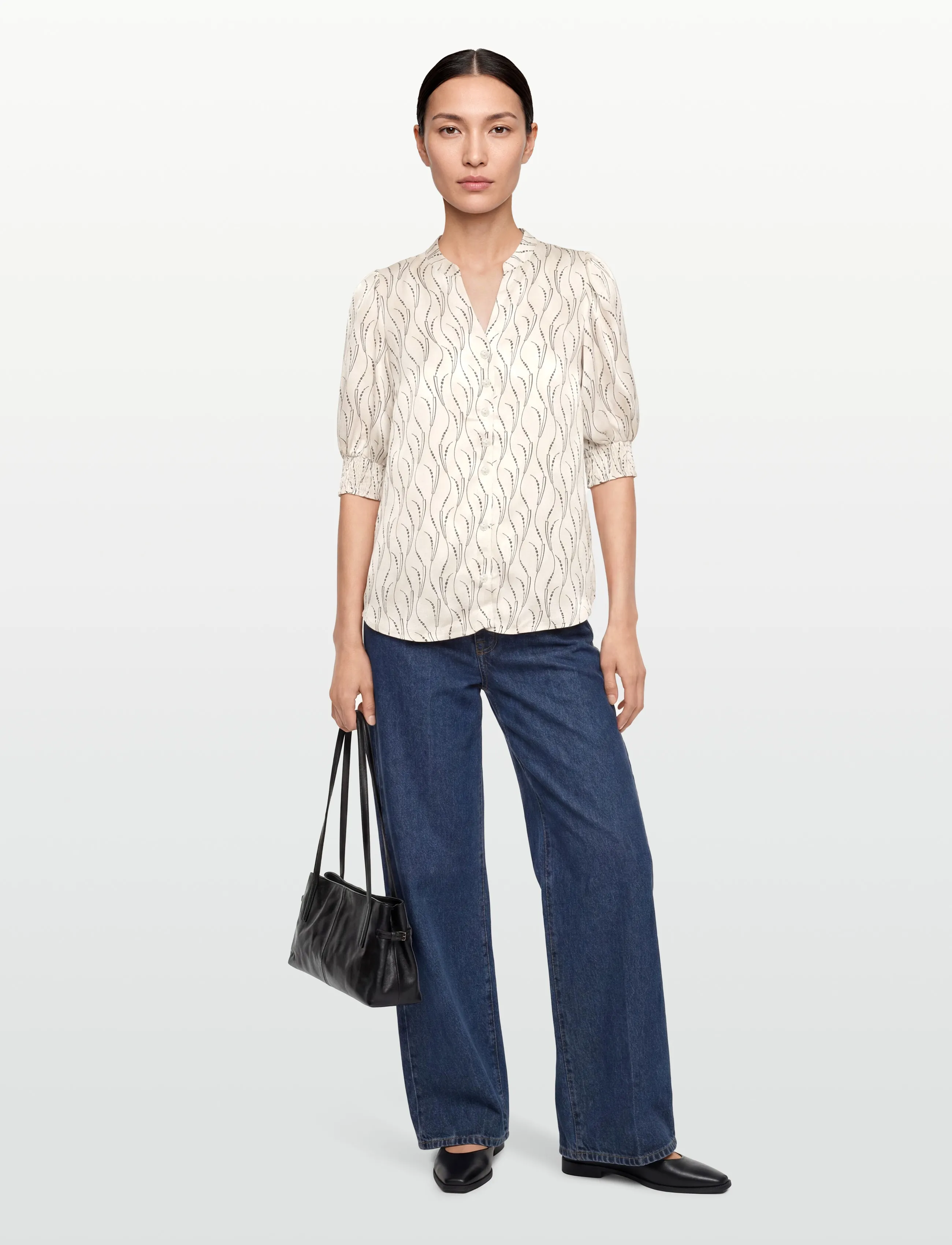 Bruuns Bazaar - AcaraBBLicys shirt - kortärmade skjortor - wavy print white cream - 0