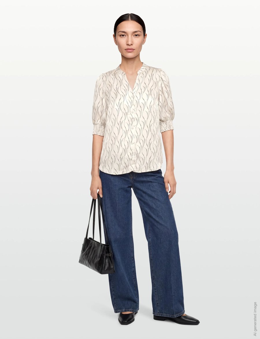 Bruuns Bazaar - AcaraBBLicys shirt - kortärmade skjortor - wavy print white cream - 0