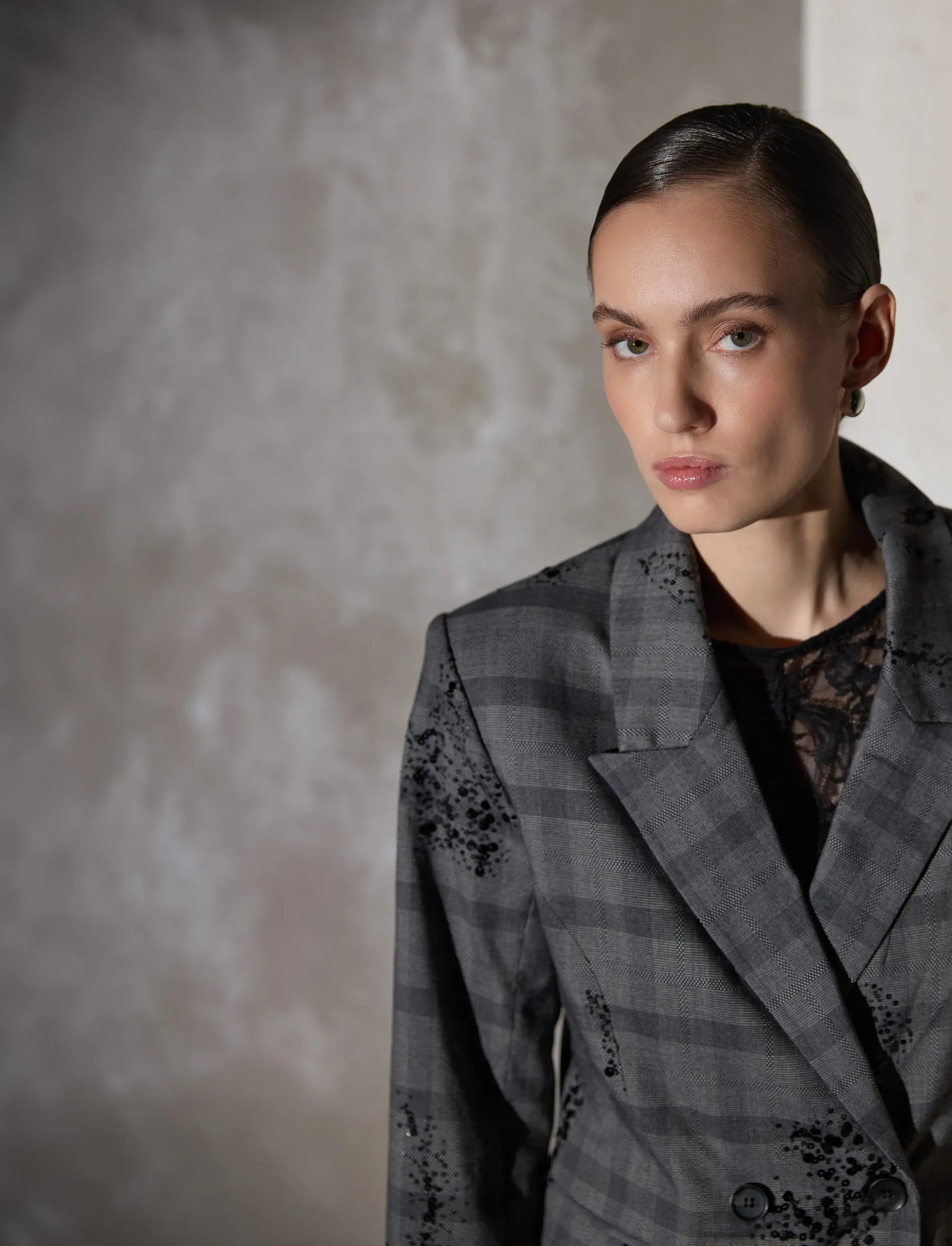 Bruuns Bazaar Stachysbbtuxana Blazer, Kvinder, Dobbeltradet Paillet Blazer, Grå, Str: 42