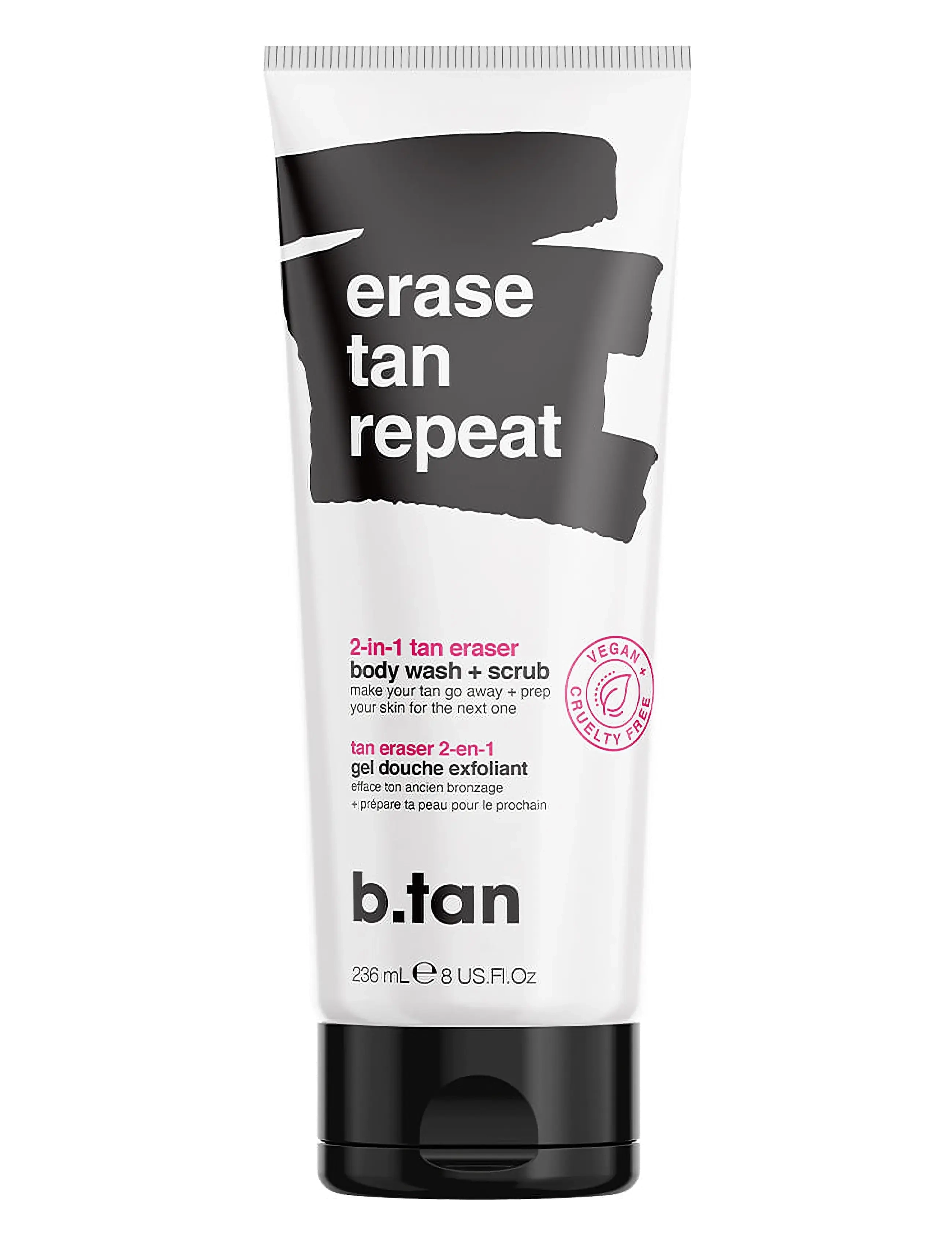 B.Tan Erase Tan Repeat - 2-In-1 Bodywash + Scrub, 237 ml, Nude, Hudpleje > Solprodukter, Dame