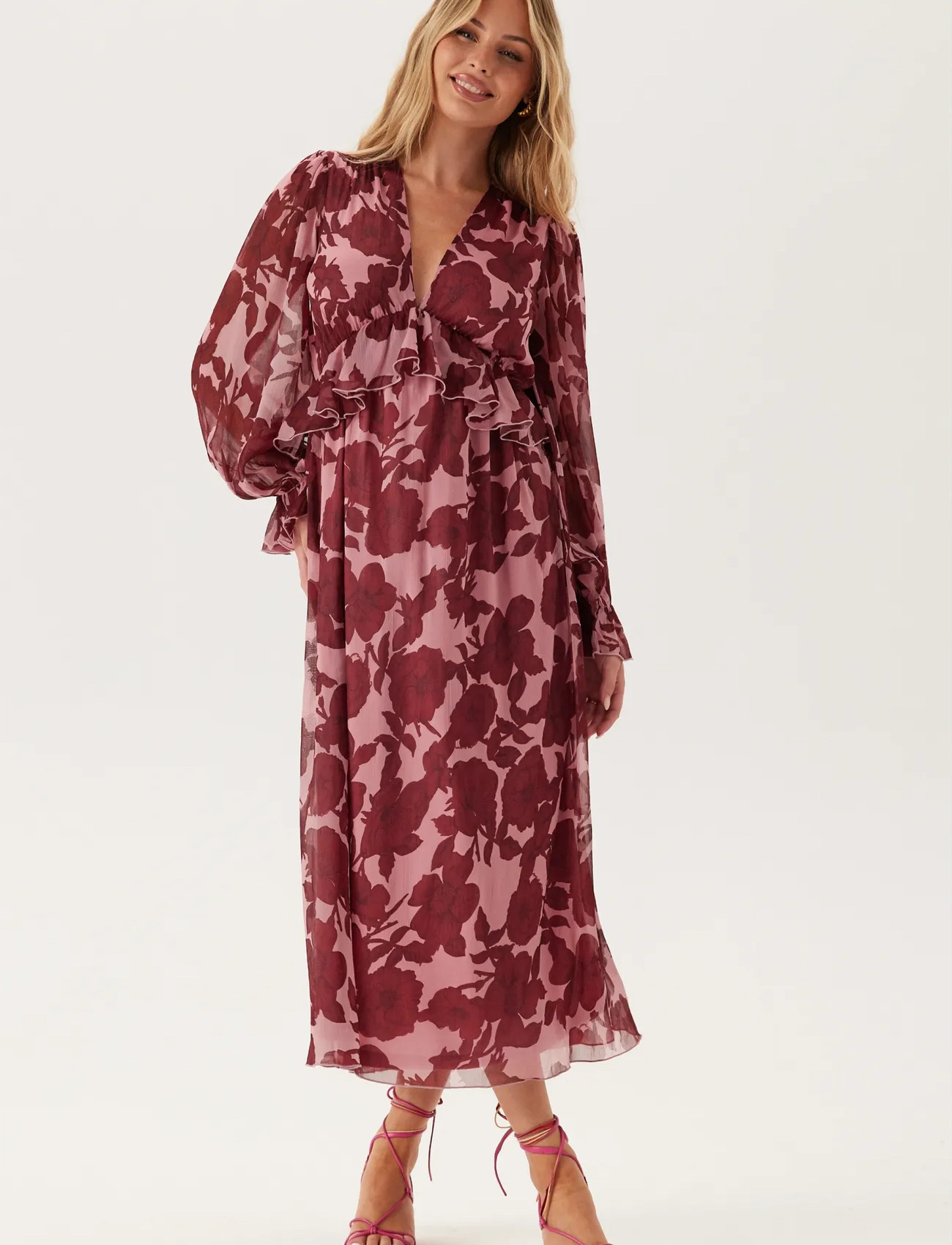 Bubbleroom Occasion Frill L/S Chiffon Midi Dress midiklänningar dam – bild 7