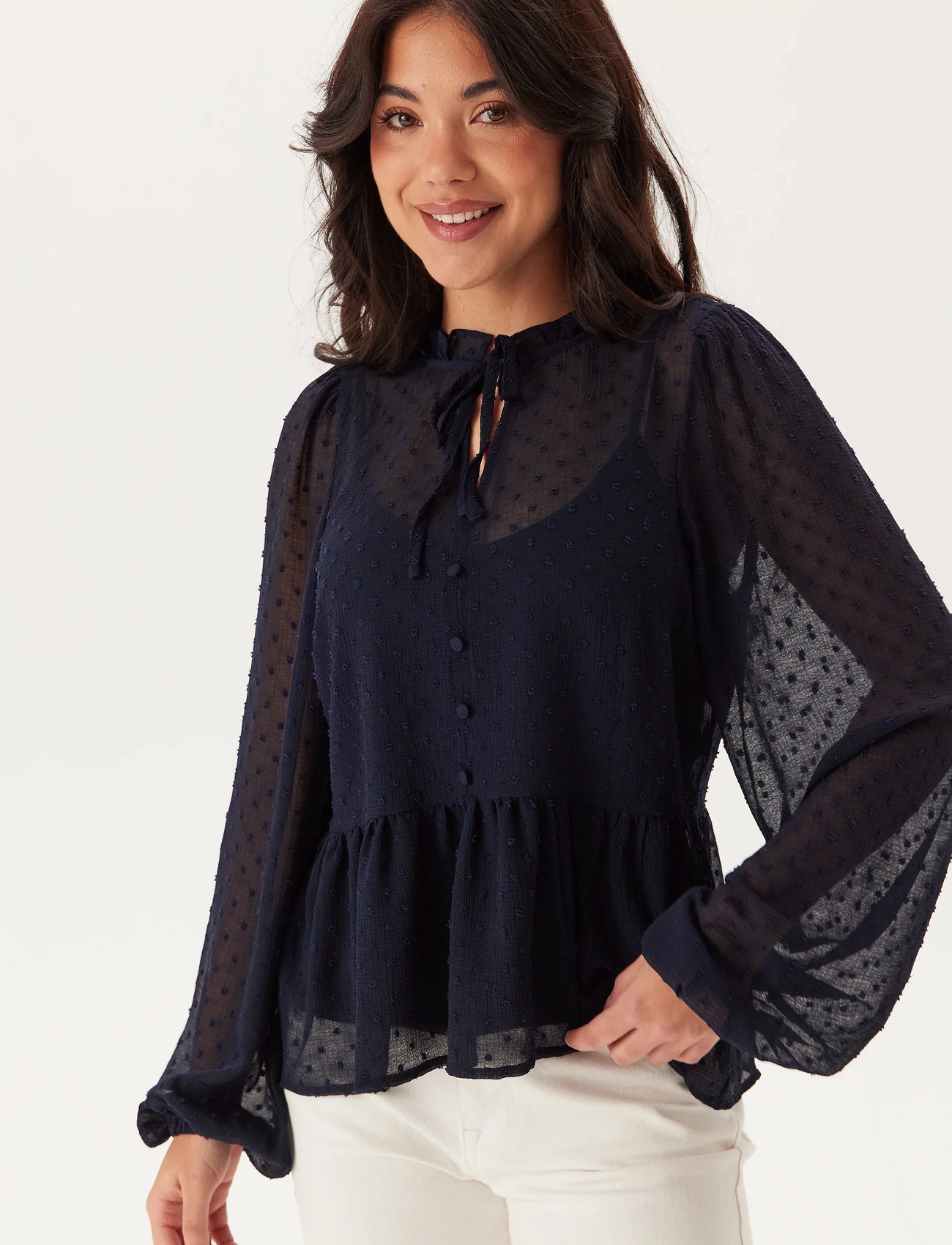 Happy Holly Peplum Dobby Dot Blouse skjortor & blusar dam – bild 8