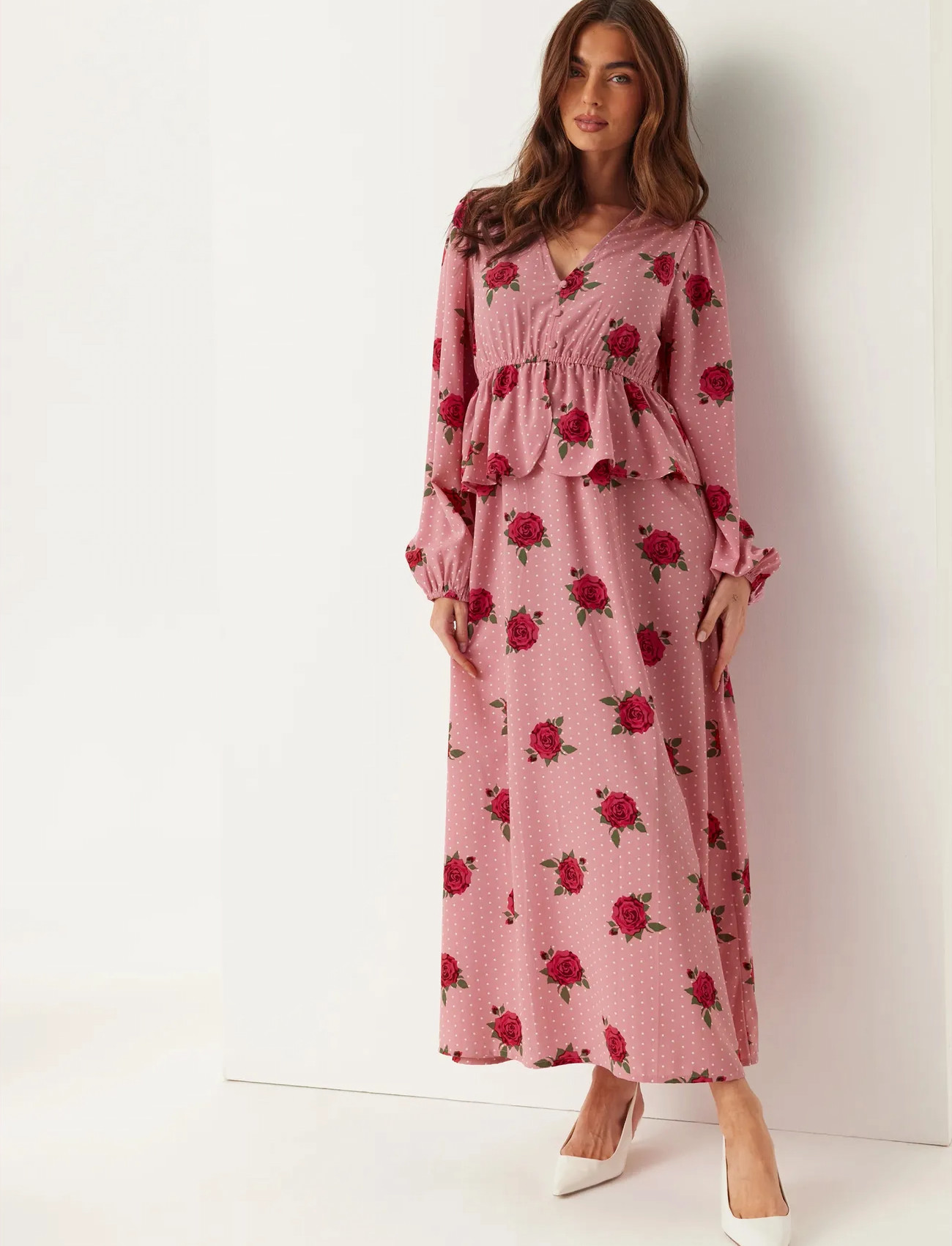 Bubbleroom V-Neck Flounce Maxi Dress - - 40 1