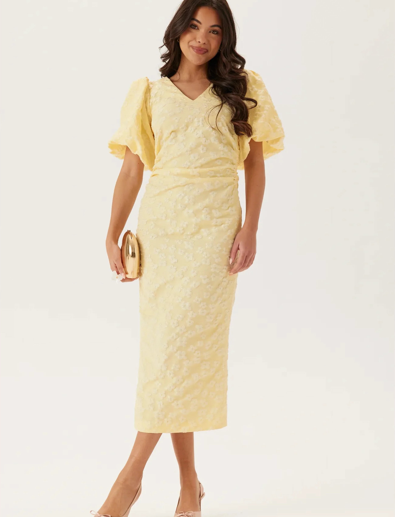 Bubbleroom Puff Sleeve Jacquard Midi Dress - - 38 1