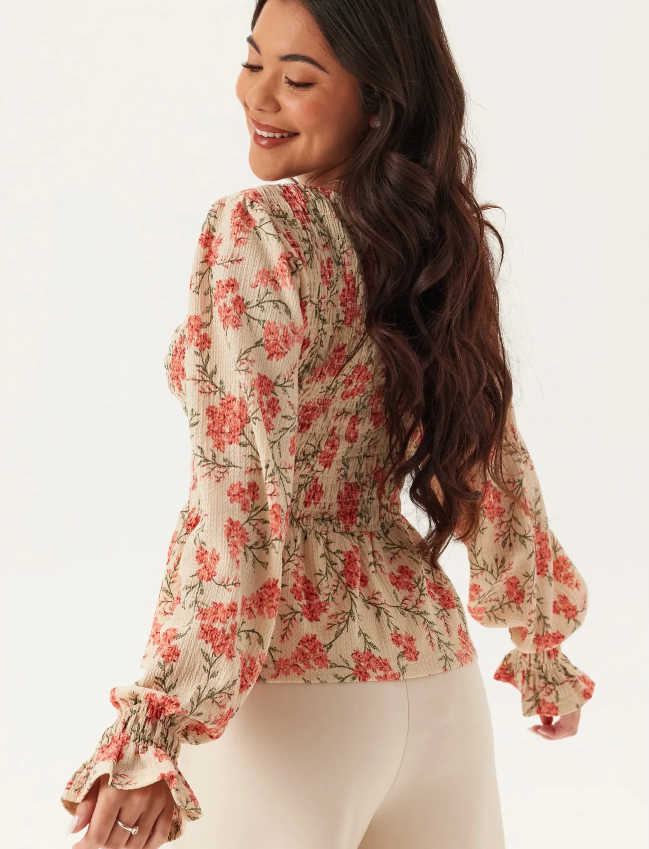 Happy Holly Structure Smock Peplum Top blusar dam – bild 8
