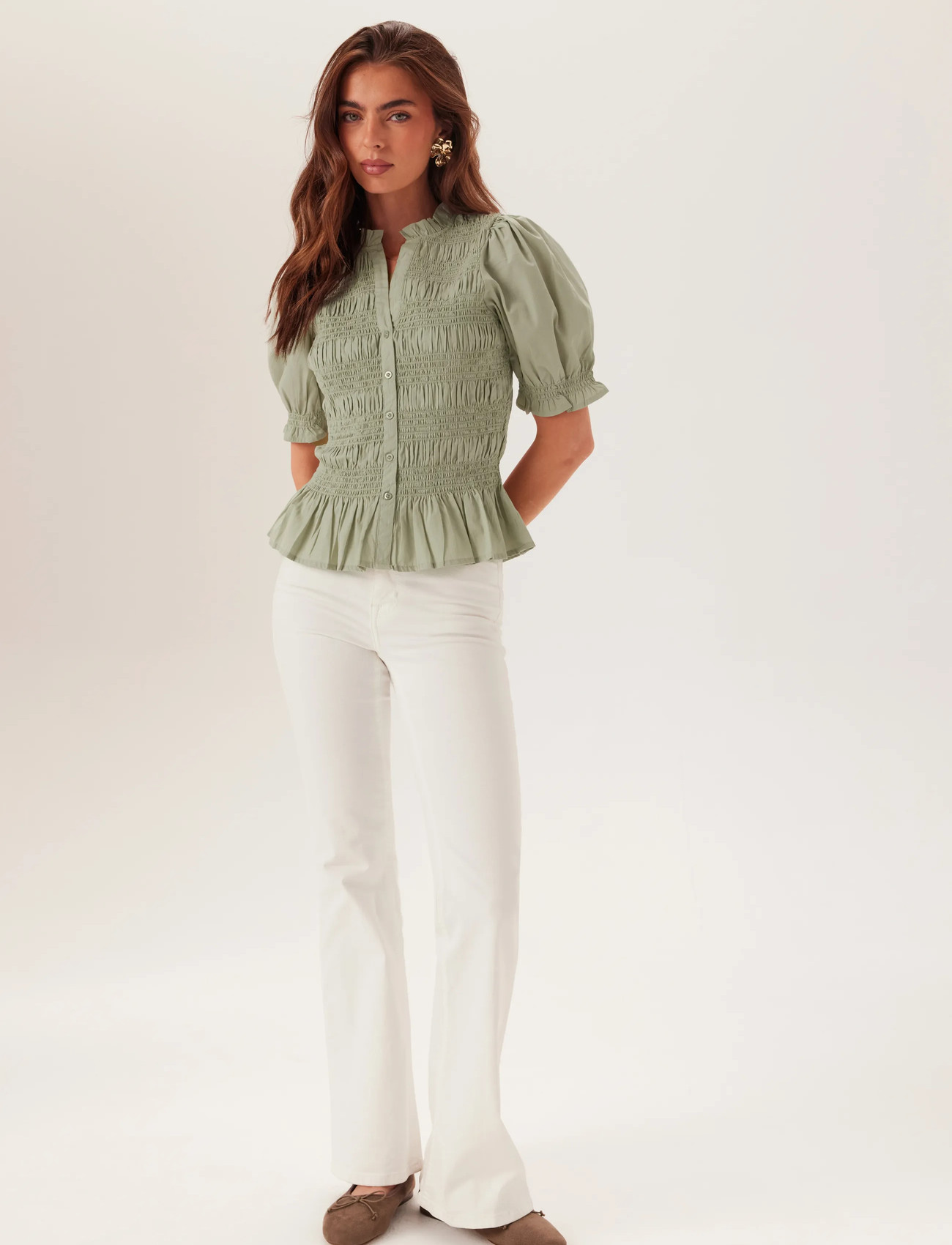 BUBBLEROOM Short Sleeve Cotton Smock Blouse blusar dam – bild 8