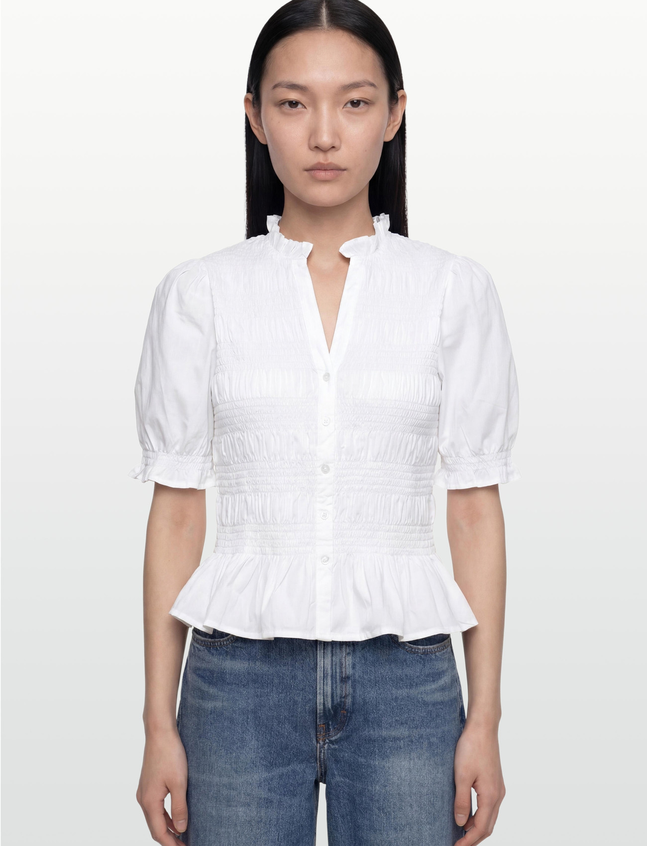 BUBBLEROOM Short Sleeve Cotton Smock Blouse blusar dam – bild 8