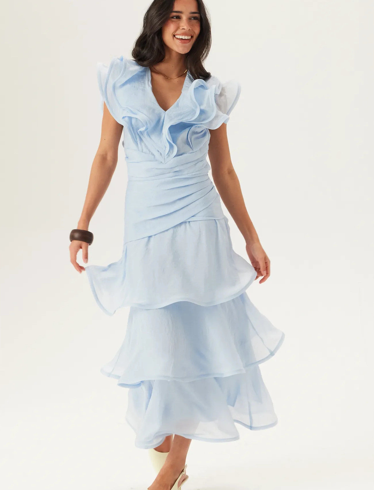 Bubbleroom Flounce Sheer Ankle Skirt - Blue - 34