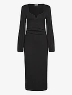 Rudina puff sleeve midi dress - BLACK