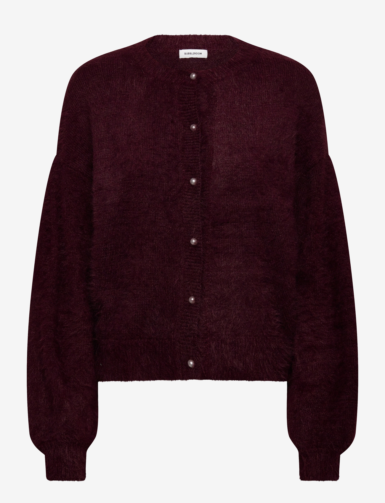 Bubbleroom - Fluffy Knitted Pearl Cardigan - koftor - burgundy - 1