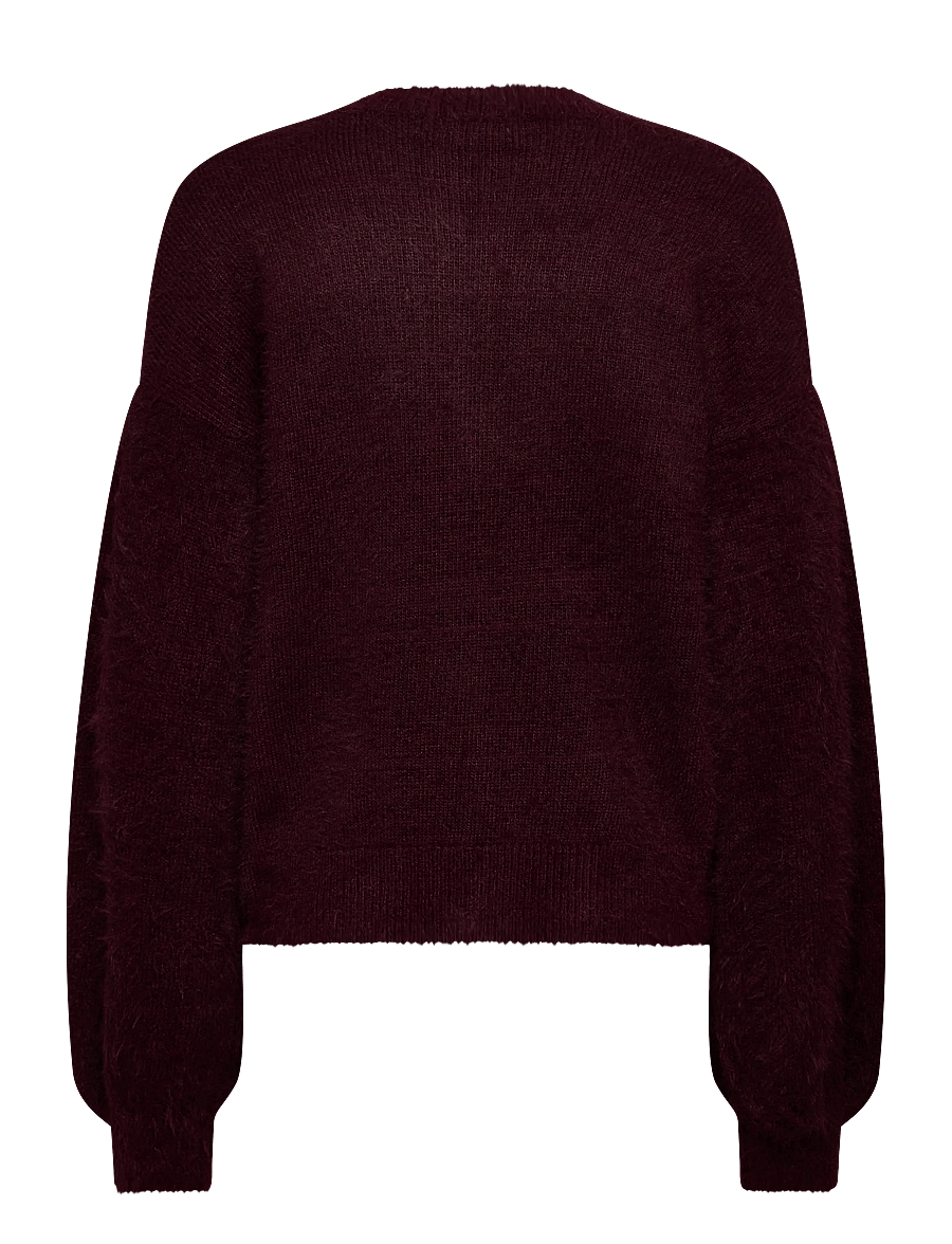Bubbleroom - Fluffy Knitted Pearl Cardigan - kardiganid - burgundy - 2