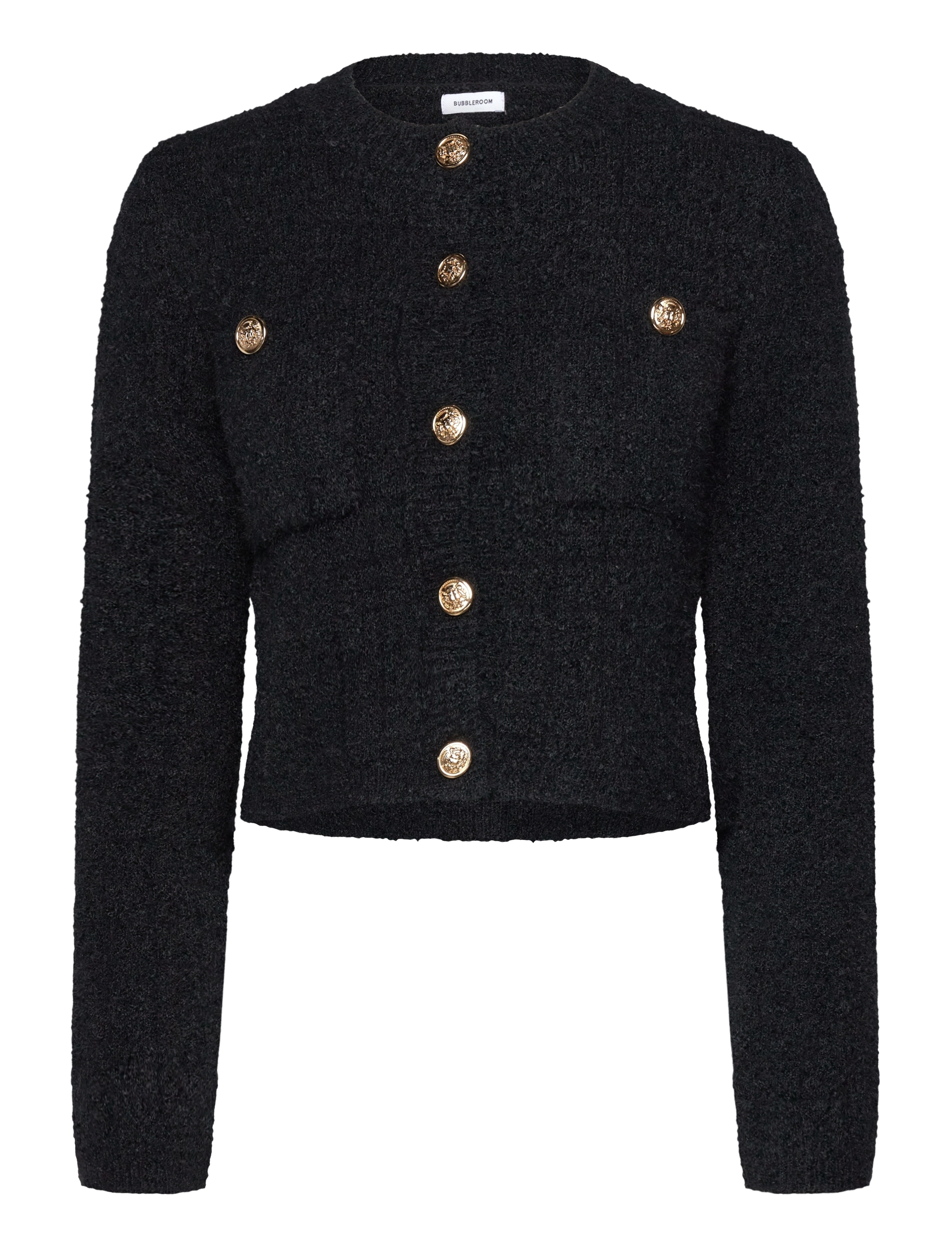 Bubbleroom Button Knitted Jacket - Bouclés - BLACK / black