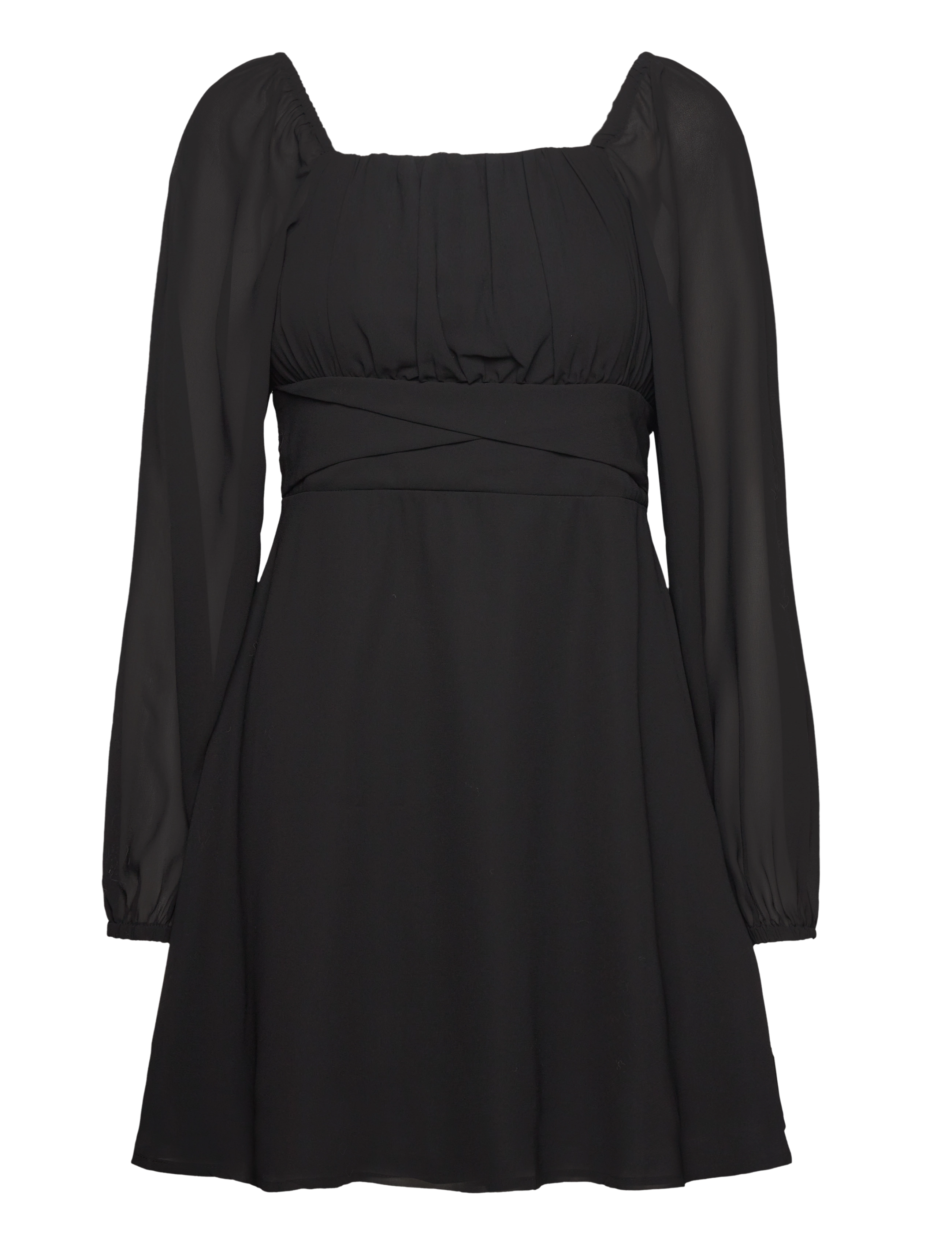 Bubbleroom - Square Neck L/S Georgette Dress - black - 1