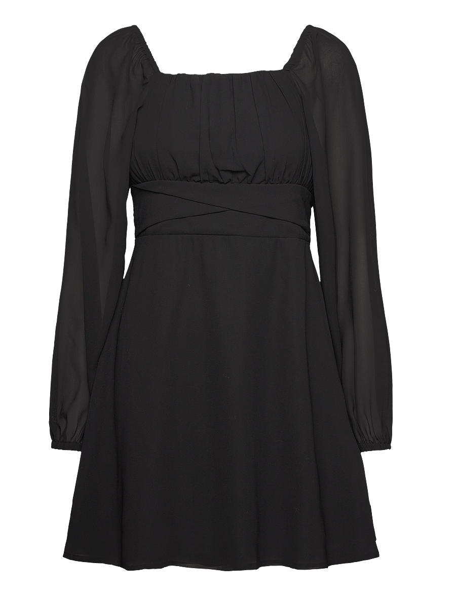 Bubbleroom - Square Neck L/S Georgette Dress - black - 1