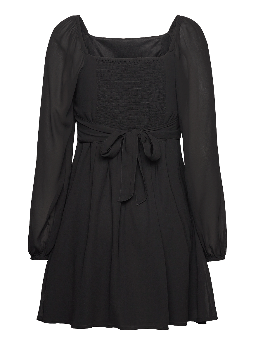 Bubbleroom - Square Neck L/S Georgette Dress - black - 2