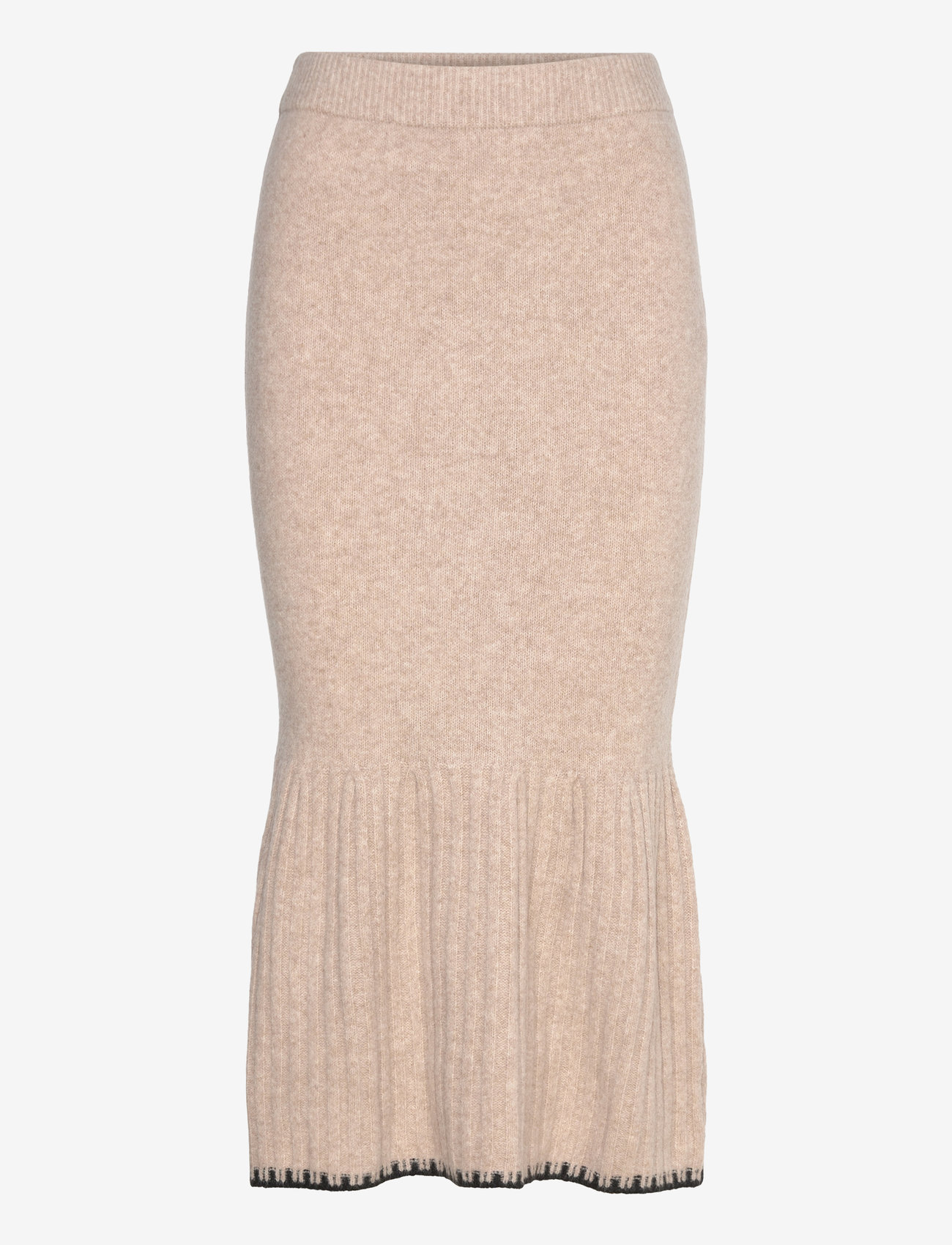 Bubbleroom - Contrast Edge Knitted Skirt - strikkede nederdele - beige melange - 0