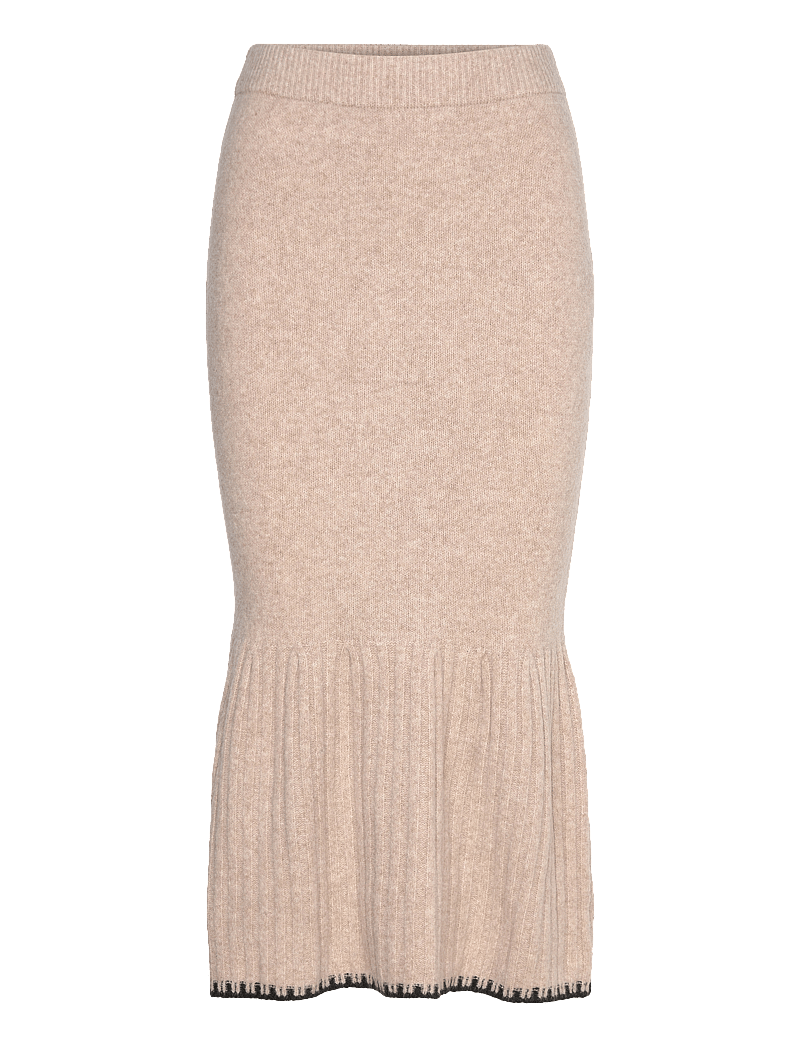 Bubbleroom - Contrast Edge Knitted Skirt - strikkede nederdele - beige melange - 0