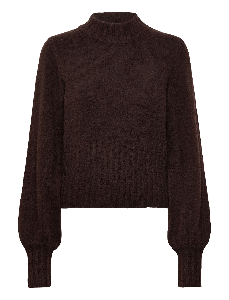 Bubbleroom - Volume Sleeve Knitted Sweater - striktrøjer - brown - 1