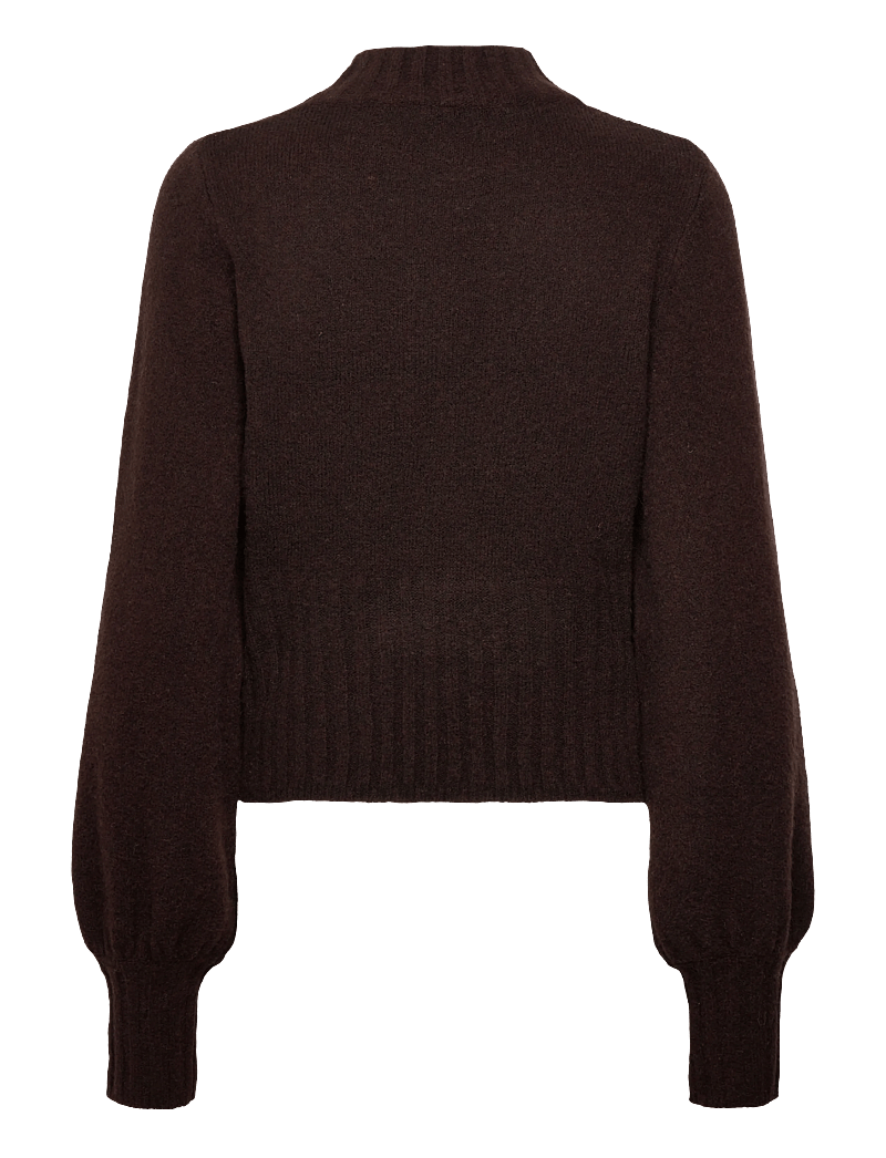 Bubbleroom - Volume Sleeve Knitted Sweater - striktrøjer - brown - 2