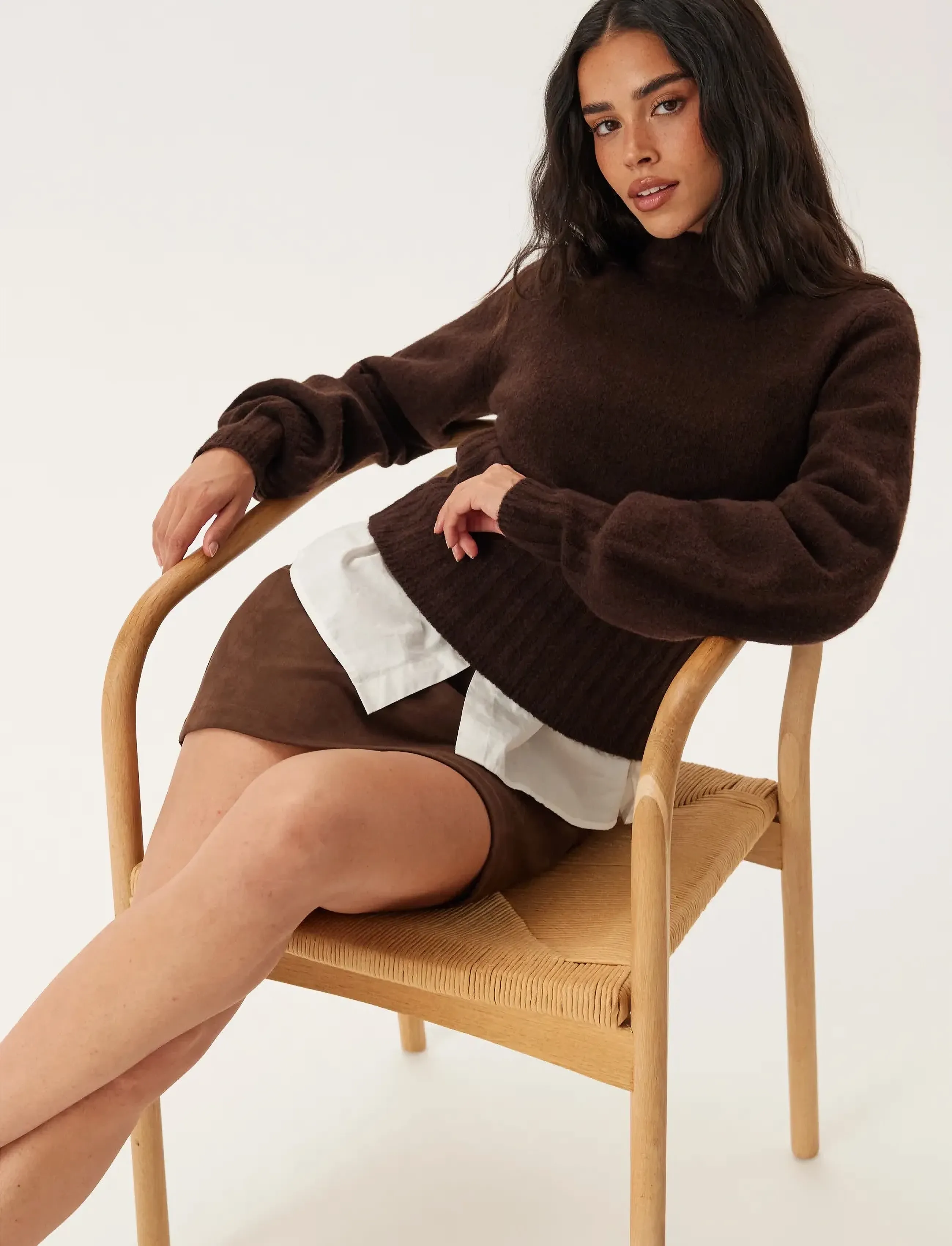 Bubbleroom - Volume Sleeve Knitted Sweater - brown - 0