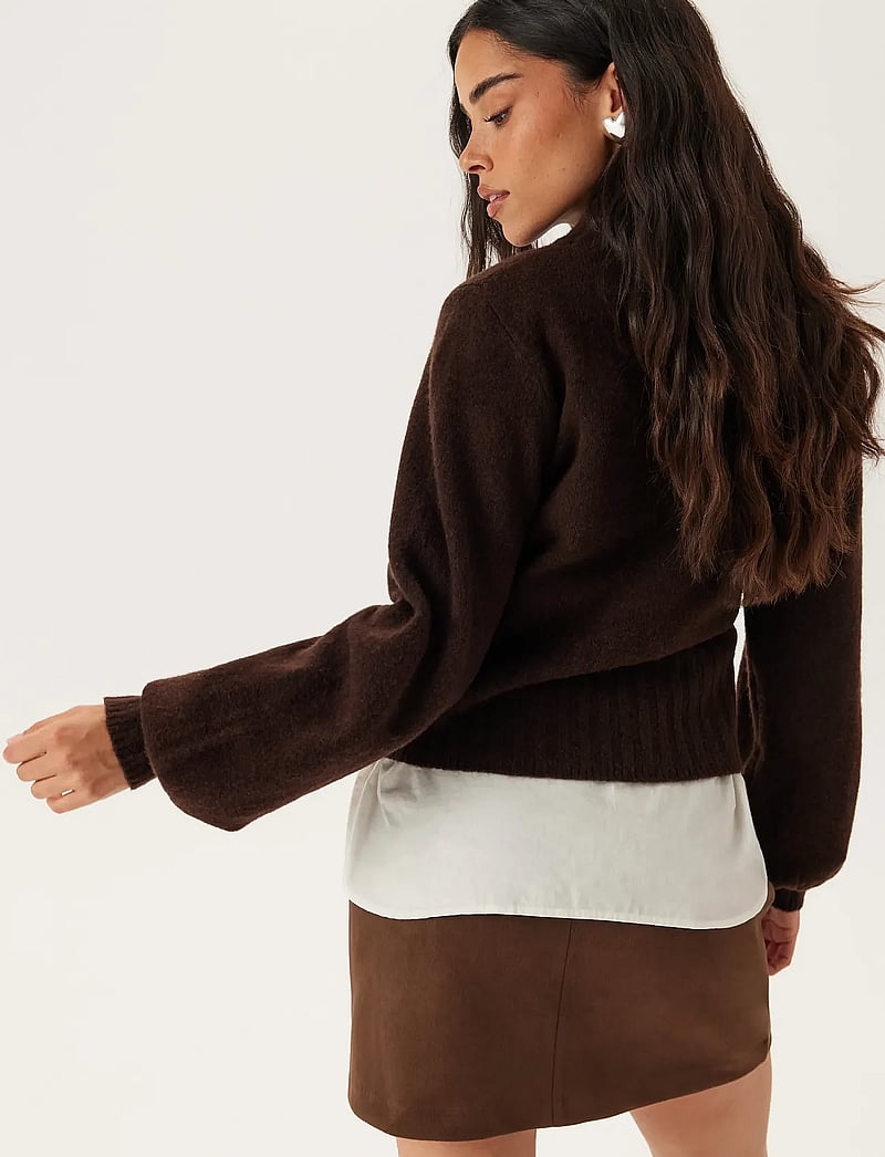 Bubbleroom - Volume Sleeve Knitted Sweater - striktrøjer - brown - 3